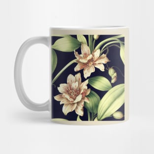 Antique Vintage White Ivory Floral Illustration Mug